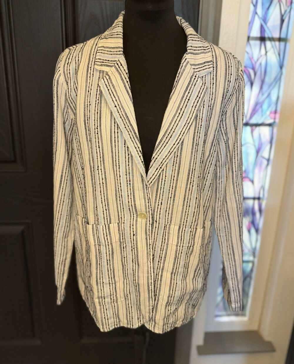 Michael Stars Womens White Blue Stripe 100% Cotton Jacket Blazer S